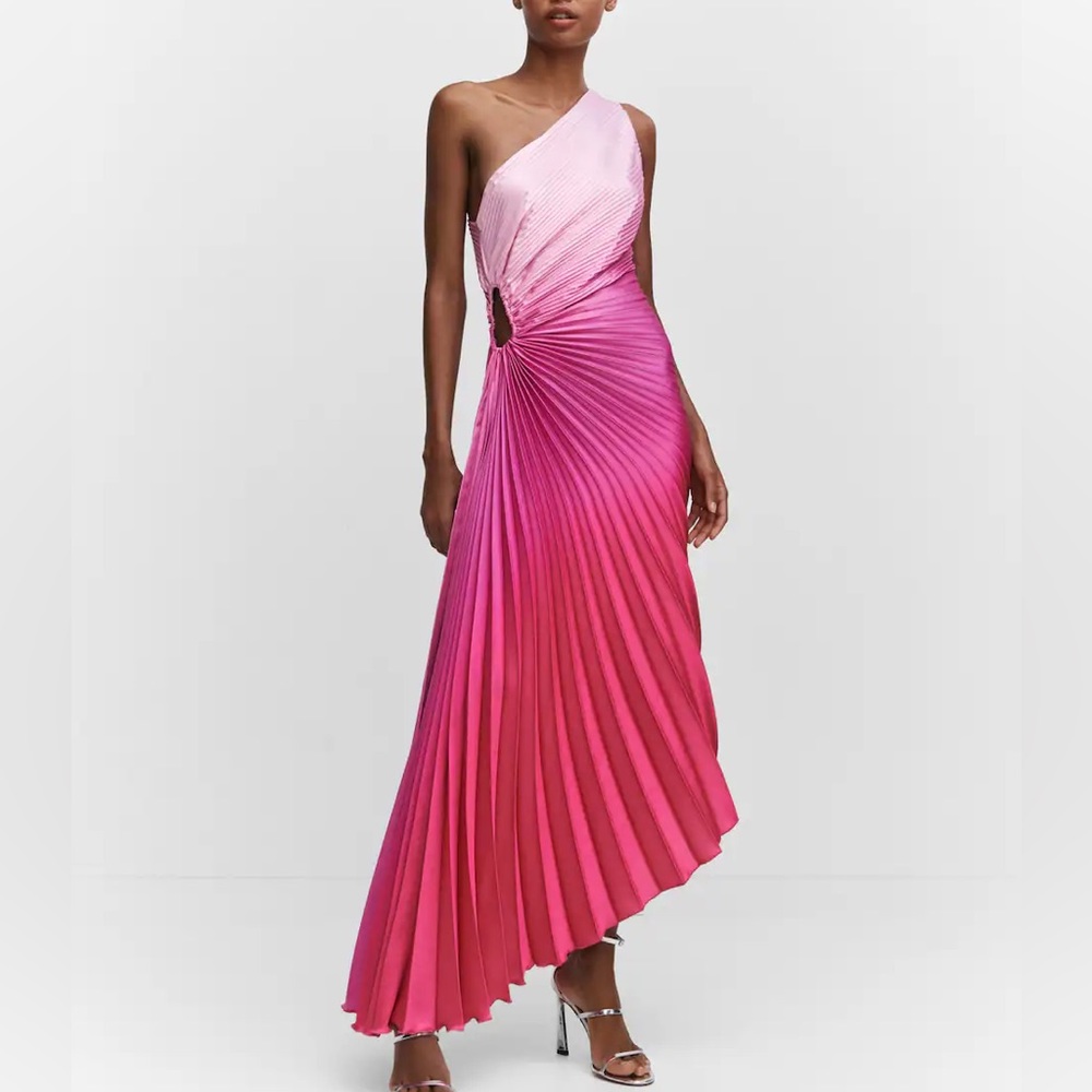 MANGO Asymmetrical Pleated Dress